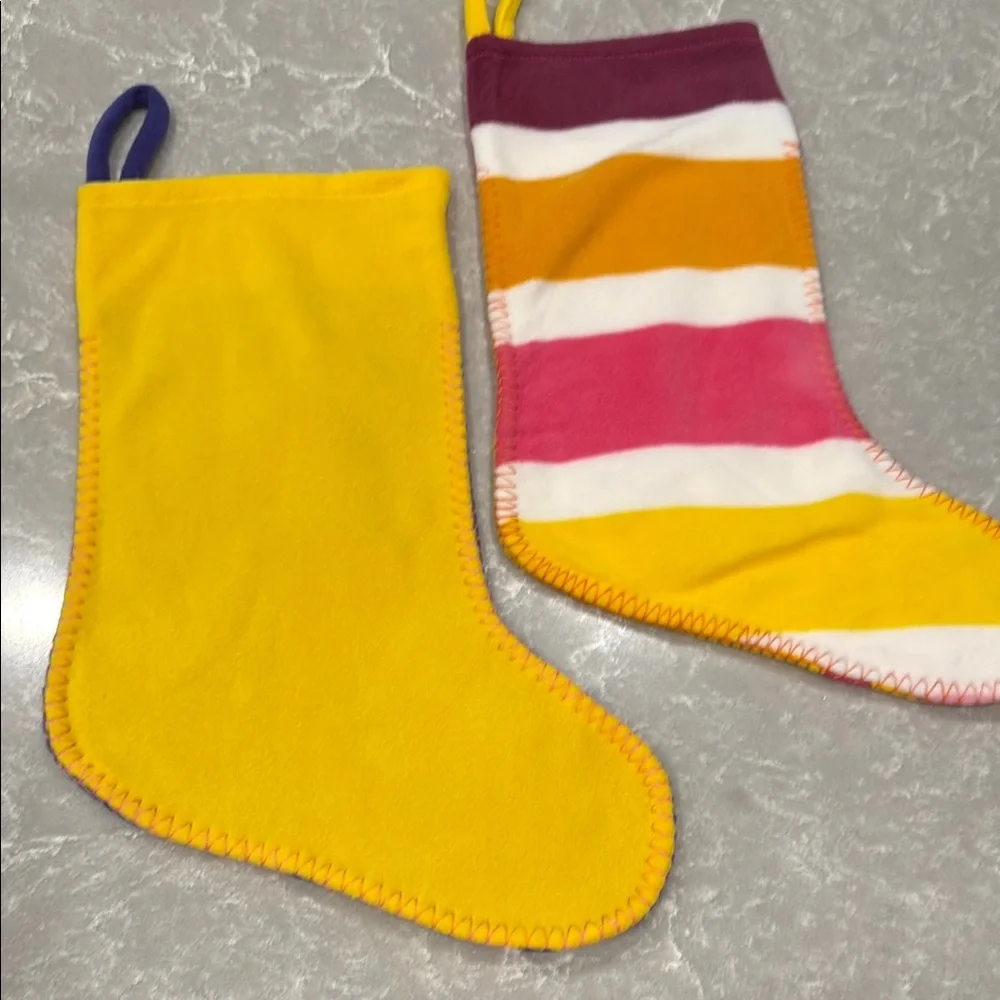 Old Navy Colorful Felt Christmas Stockings – Set of 2 Floral Appliqué